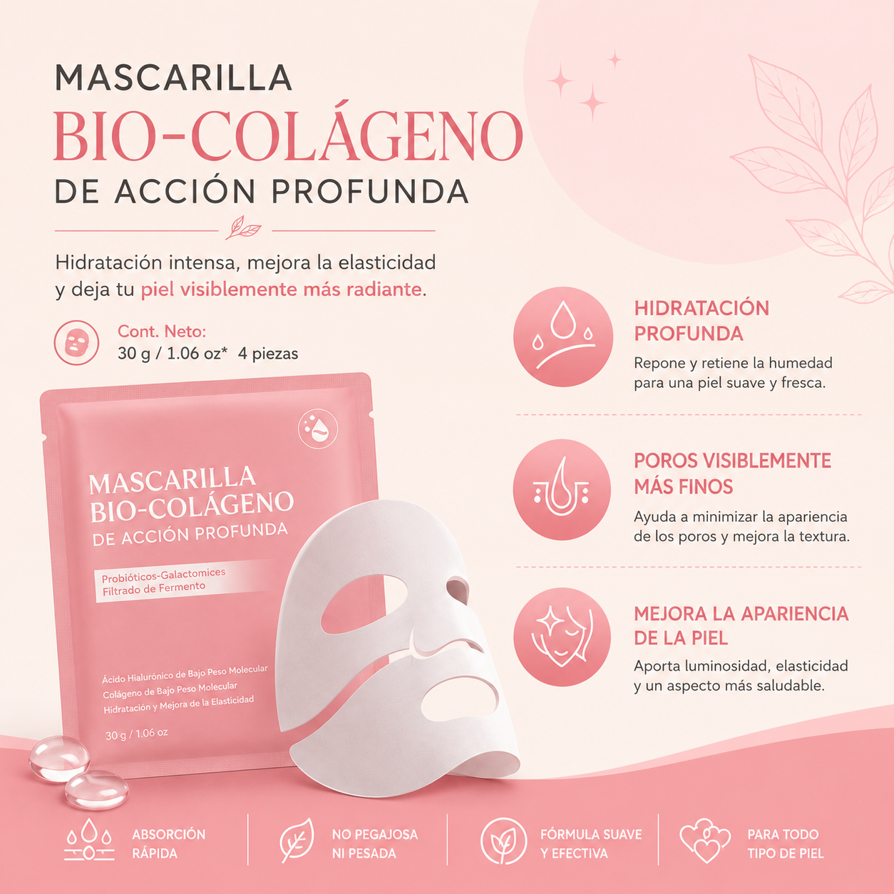 Máscara Led + 4 Mascarillas Bio-Colágeno GRATIS