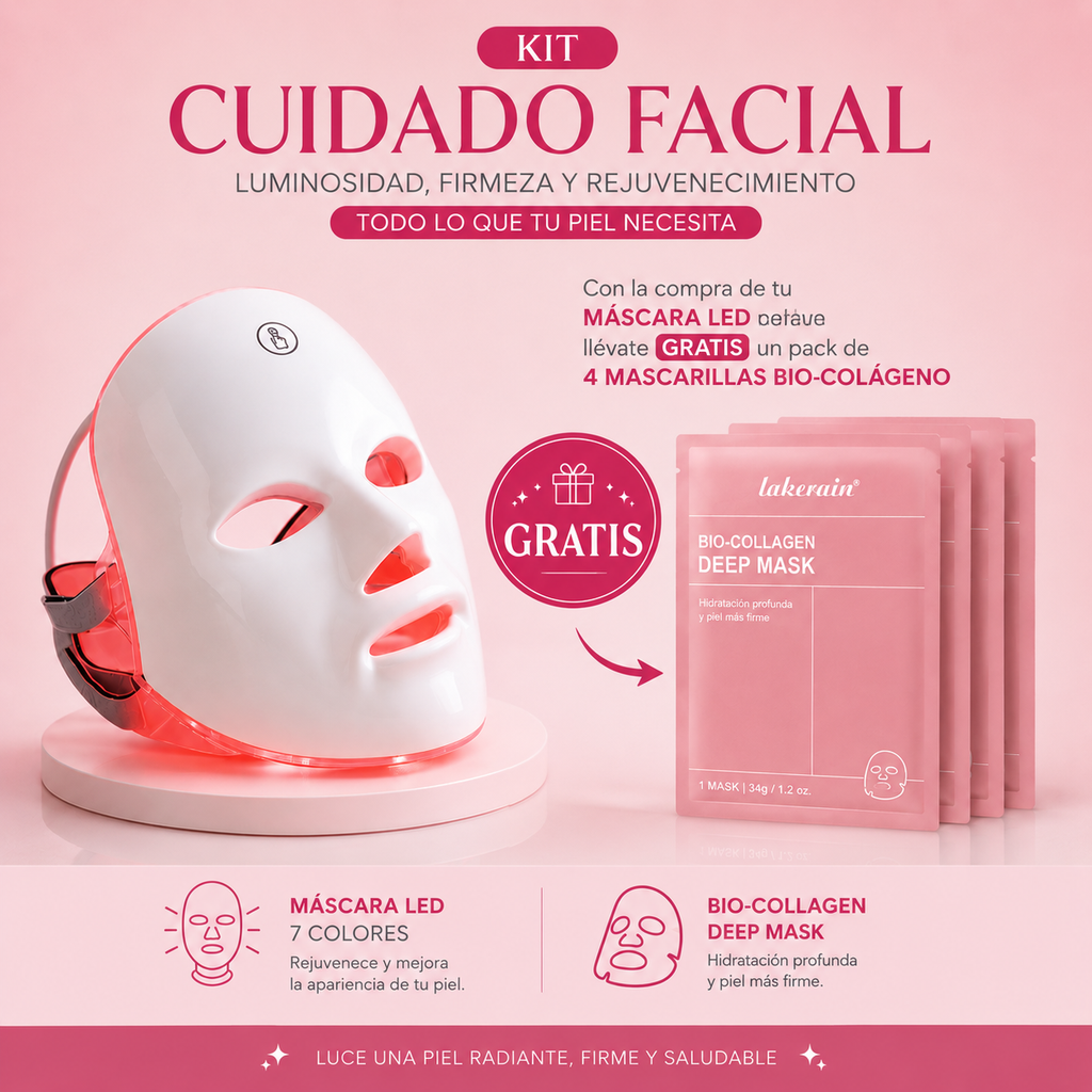 Máscara Led + 4 Mascarillas Bio-Colágeno GRATIS