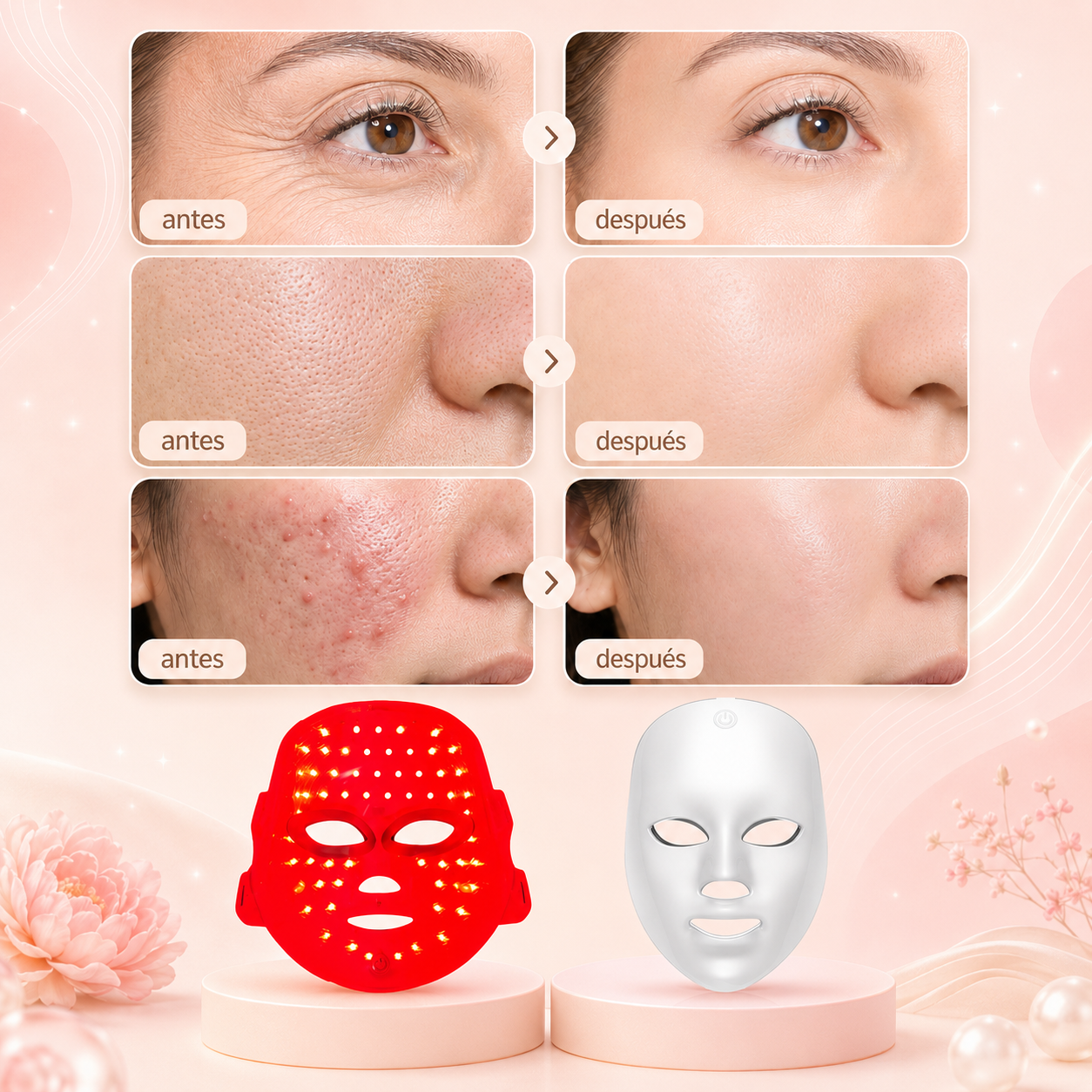 Máscara Facial LED 7 Colores - Cuidado Profesional de la Pie