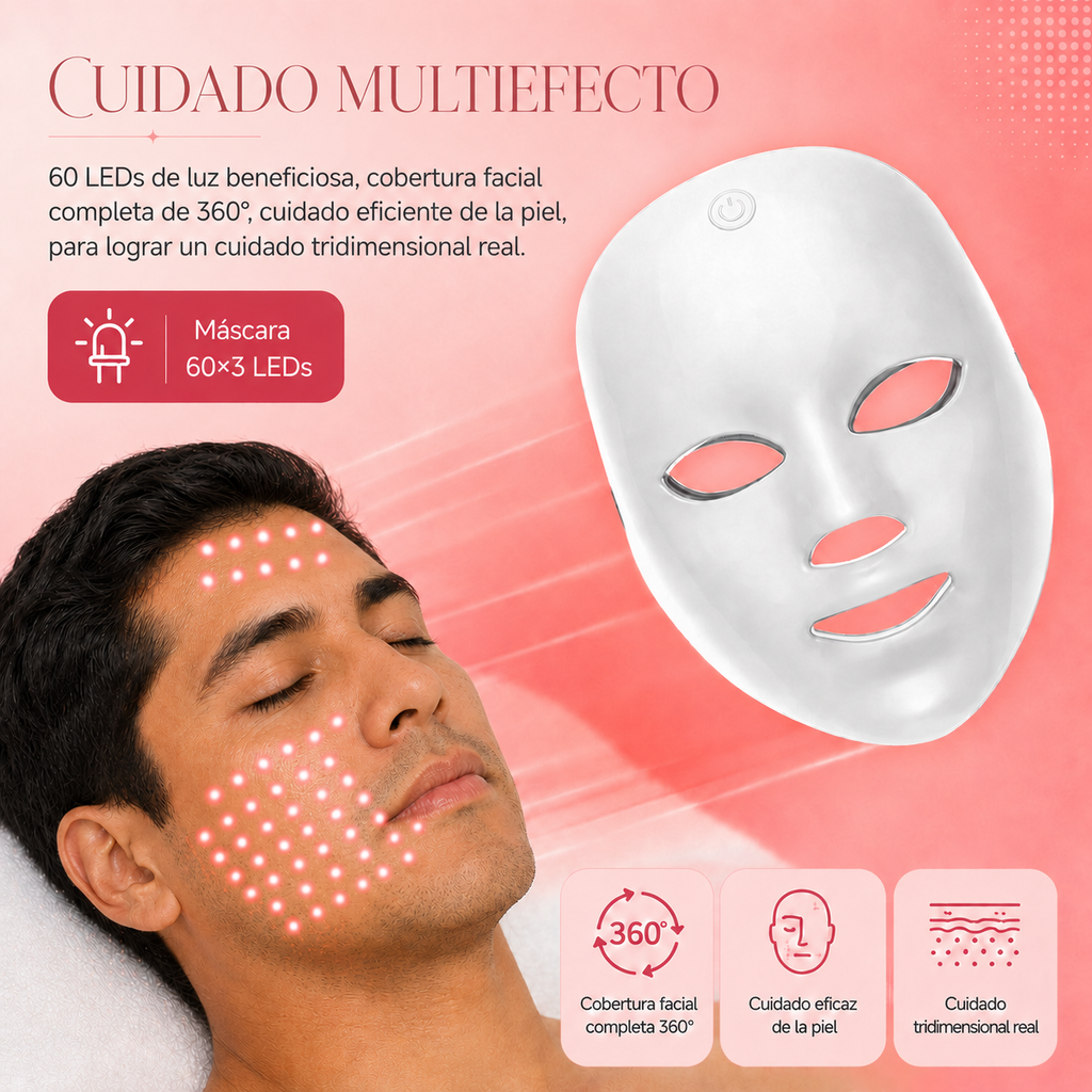 Máscara Facial LED 7 Colores - Cuidado Profesional de la Pie